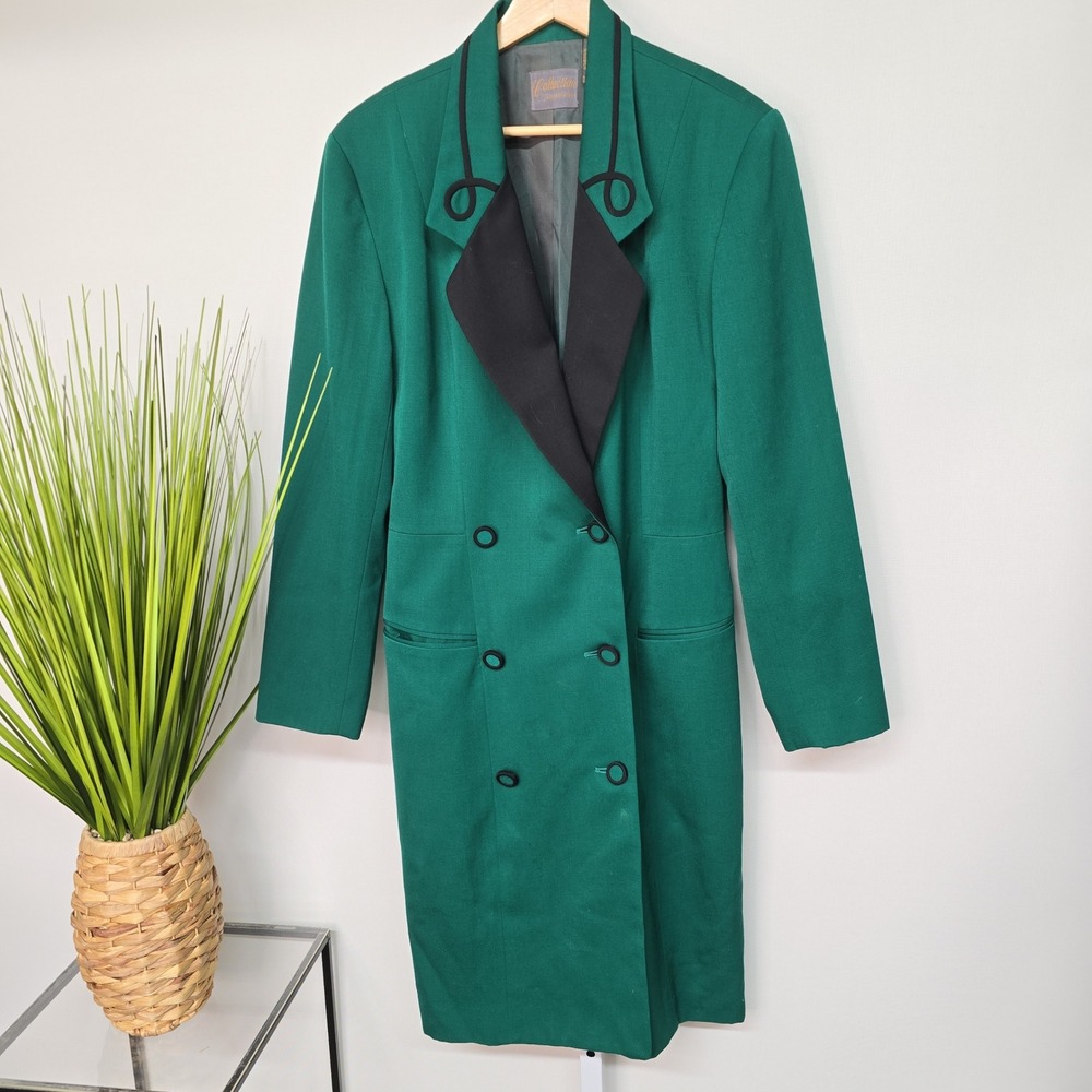 Vintage Collection Point of View Green 100% Wool Double Breasted Coat Size 10‎
